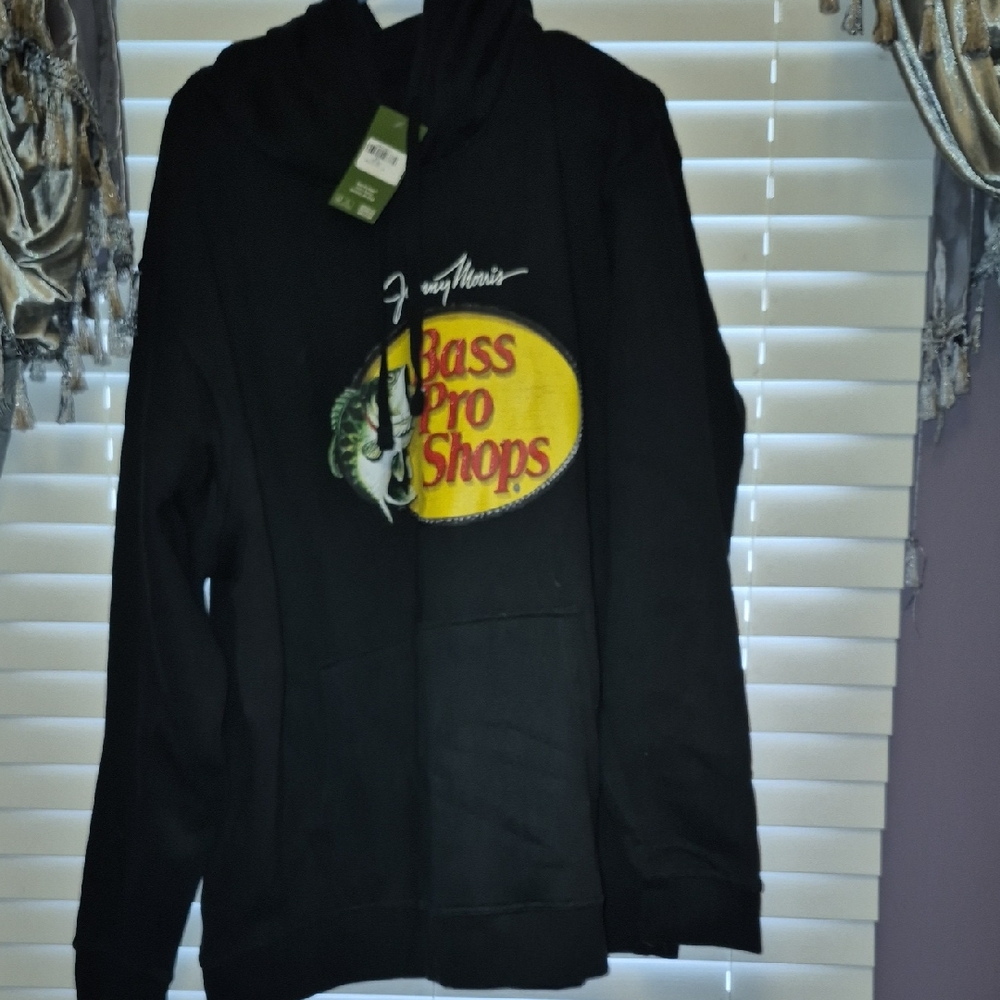 Bass Pro Shops Black Hoodie with Yellow and Red Logo